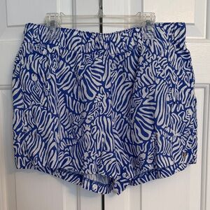 Lilly Pulitzer Royal Blue and White Printed Linen Pull on Shorts